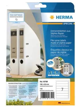 Herma Silphie etikety na zakladače 192x38mm hnedá / Etikety / A4 / permanentná / 140 ks / 20 listov (10759)