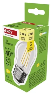 Emos LED žiarovka Mini Globe Filament E27 3,4 W-40W WW / LED žiarovka / teplá biela / 470 lm / Trieda D (1525743210)