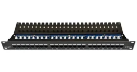 Lexi-net Patch panel 24p čierny / Patch panel / Cat.5e / 24 portov / 1U / Horný zárez KRONE (PATCHP24PHZ)