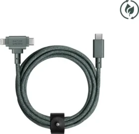 Native Union Belt Cable Duo USB-C - USB-C + Lightning 1.5m slate green (BELT-CCL-GRN-NP)