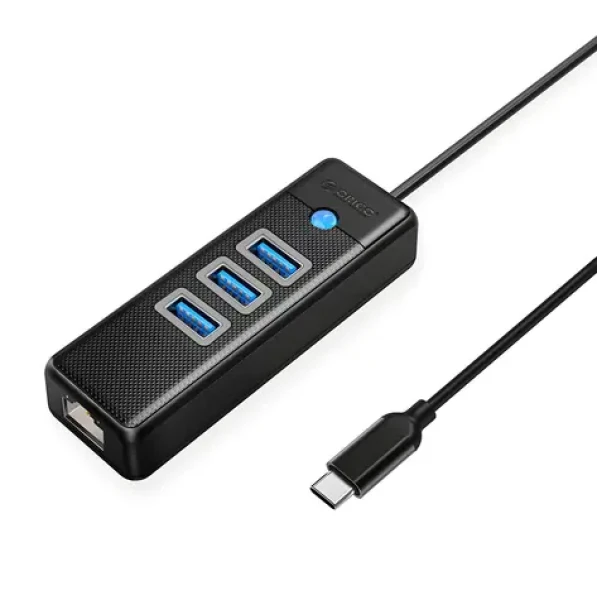 Orico PW3UR25-C3 čierna / USB hub / 4-portový / 3x USB-A 3.0 / RJ45 2.5G Ethernet / 0,15 m