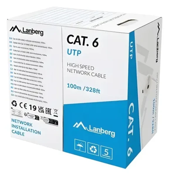 Lanberg CAT6 UTP sivá / Inštalačný kábel / 100 m / pevné jadro CU / CPR / Fluke Passed (LCU6-11CU-0100-S)
