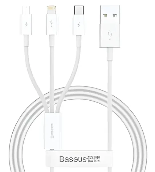 Baseus Superior Series biela / Dátový kábel / USB-A - USB-C, microUSB, Lightning / 3,5 A / 0,5 m (57983131225)