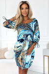 281-7 SOPHIE Pohodlné šaty s vreckami Oversize - BLUE-GOLD WAVES XXL