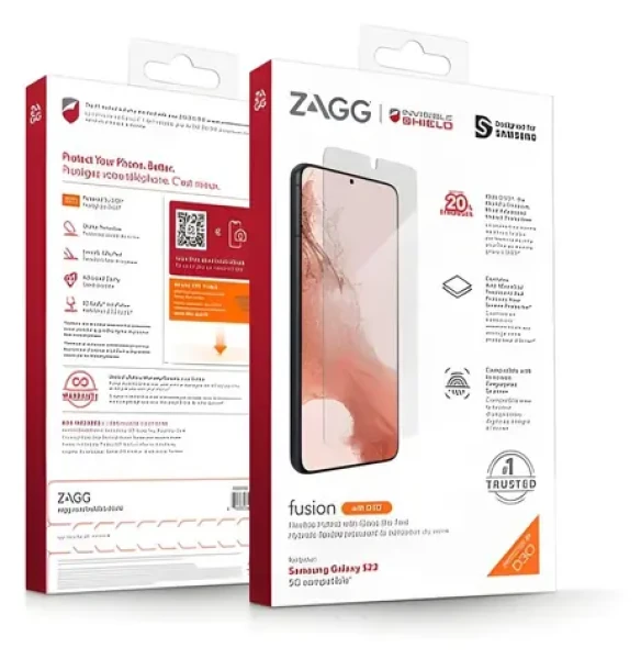 ZAGG InvisibleShield Fusion D3O / Hybridné sklo / Pre Samsung Galaxy S22 5G / Tlmenie nárazov D3O / Antimikrobiálne (200309359)