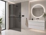 CERANO - Sprchová zástena Walk-in Onyx L-ľavá vzpera - 8 mm + polička/držiak na uteráky - čierna matná, grafitové sklo - 110x200 CER-8050BD793
