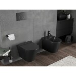 MEXEN/S - Rico Závesná WC misa Rimless Tornado vrátane sedátka s slow slim, duroplast, čierna mat 30720185T