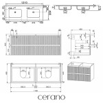 CERANO - Kúpeľňová skrinka Carole - biela matná ryhovaná + keramické dvojumývadlo Novo - biela lesklá - 121x49,5x46,5 CER-720317