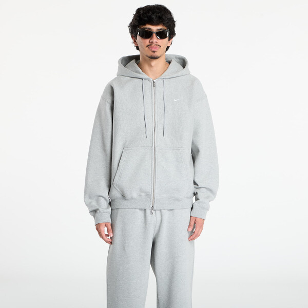 Mikina Nike Solo Swoosh Men's Full-Zip Fleece Hoodie Dk Grey Heather/ Lt Smoke Grey/ White L