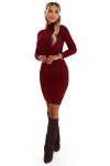 652-1 Elegantné priliehavé svetrové šaty s rolákom, krásne zvýrazňujúce postavu - bordové UNI