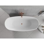 MEXEN/S - Luvo Slim voľne stojaca vaňa 170 x 75, biela/čierna, sifón a prepad meď kartáčovaná 52801707575-65