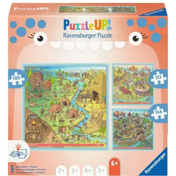 Ravensburger Puzzle UP! História - Doba kamenná, Staroveký Rím, Stredovek (100, 121 a 144 dielikov)