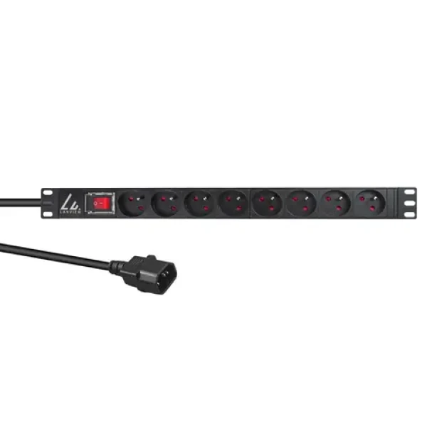 Lanview Rozvodný panel pre rack 19" / Rozvodný panel / 1U / 8x Schuko / 16 A / 2 m (LVR-2MSCH-SW-C13-8)