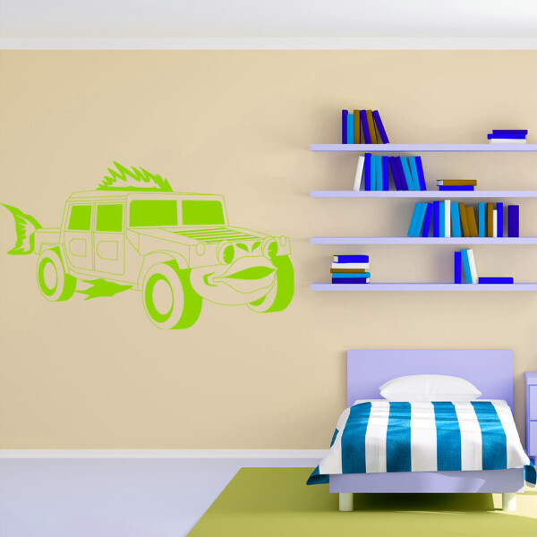 Veselá Stena Samolepka Detské autíčko Jeep Farba: zelená, Veľkosť: 80 x 46 cm