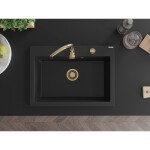 MEXEN/S MEXEN/S - Elix granitový drez 1-miska 700 x 500 mm, čierna, sifón zlatá 6526701005-77-G