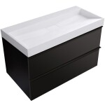 CERANO - Kúpeľňová skrinka Velora - čierna matná, úchytka čierna + umývadlo z lit. mramoru Vita - biela lesklá - 100x63x46,5 CER-8050BD84014
