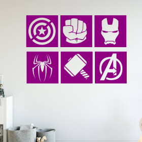 Veselá Stena Samolepka Znaky Avengers sada Farba: fialová, Veľkosť: 60 x 41 cm