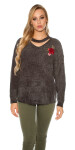 Trendy knit sweater with floral embroidery navy Einheitsgroesse