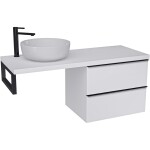 CERANO - Kúpeľňová skrinka Velora - biela matná, úchytka čierna + doska pod umývadlo Navira Pro - 36 mm + konzola čierna - 140x56,6x46,5 CER-667886