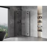 MEXEN/S - Mist sprchovací kút štvrťkruh, krídlové 70 x 70, transparent, čierna 8A33-070-070-70-00