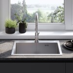 REA - Oceľový drez Liam BRUSH NICKEL s kuchynskou batériou KPL-96006