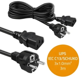 Napájací kábel SCHUKO CEE 7/7 (E/F) - IEC C13 3 m / Napájací kábel / 3x1,0 mm2 / čistá meď Cu (54627)
