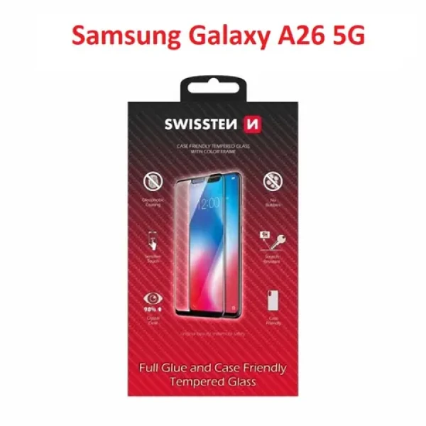 Swissten FULL GLUE COLOR FRAME CASE FRIENDLY sklo pre Samsung Galaxy A26 5G čierna (54501873)