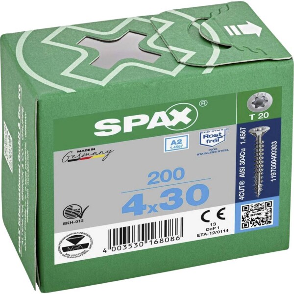 SPAX R 88091 Senkkopf T-STAR 1197000400303 skrutka do dreva 4 mm 30 mm T-STAR plus nerezová ocel A2 200 ks; 1197000400303
