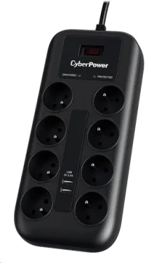 CyberPower P0820SUF0-FR čierna / Prepäťová ochrana / 8 zásuviek / vypínač / 2x USB / 1.8 m (P0820SUF0-FR)
