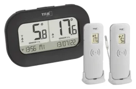 TFA 30.3073.01 DOUBLE-CHECK / Bezdrôtový teplomer / 2 vysielače / káblová sonda 2 m / dosah 100 m