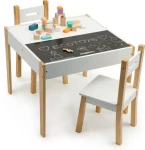 ECOTOYS Detský drevený stôl s tabuľou a dvoma stoličkami (OT143)