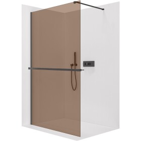 CERANO - Sprchová zástena Walk-in Onyx Cube Ľ/P - 8 mm + polička/držiak na uteráky - hranatá vzpera - čierna matná, bronzové sklo - 50x200 CER-689353