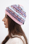 Dámska zimná čiapka s farebnou priadzou a elastickou šnúrkou K352 svetloružová+fialová+modrá UNI