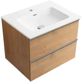 CERANO - Kúpeľňová skrinka Velora - dub medový, úchytka chróm + keramické umývadlo Novo - biela lesklá - 71x54,5x46,5 CER-979910