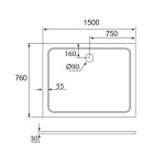 H K - THOR Sprchová vanička z liateho mramoru, obdĺžnik, 150x76x3 cm SE-THOR-15076