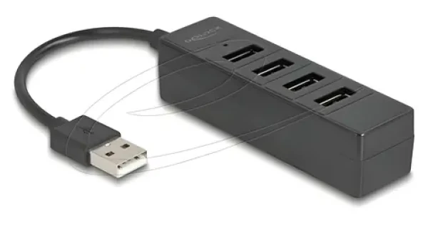 DeLock USB Hub 4X USB-A čierna / USB hub / USB 2.0 / 4 porty / kábel 12,5 cm (64334)