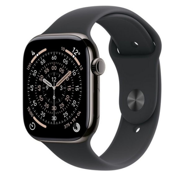 Apple Watch Series 11 GPS + Cellular, 46 mm titánové puzdro, bridlicová farba, čierny športový remienok – veľkosť M/L
