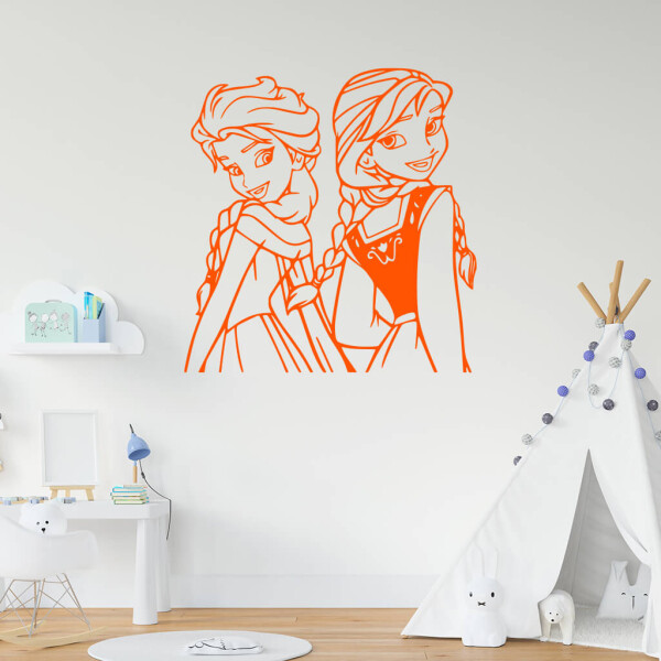 Veselá Stena Samolepka Ľadové kráľovstvo Elsa a Anna Farba: oranžová, Veľkosť: 60 x 62 cm