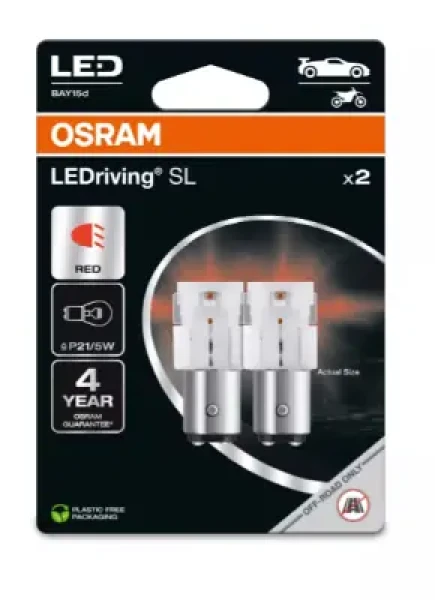 OSRAM LEDriving SL P21/5W červená / 100lm / 2500K / 4000h / noDIM / A + / sklo mliečne / 2ks (7528DRP-2BL)