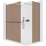 CERANO - Sprchová zástena Walk-in Onyx TL/P - 8 mm - hranatá vzpera + polička/držiak na uteráky - čierna matná, bronzové sklo - 140x120x200 CER-689569