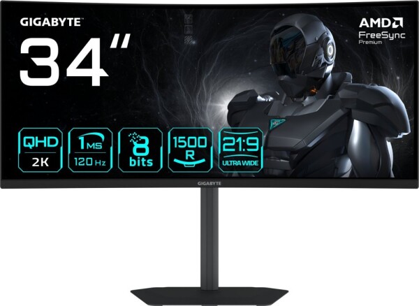 Gigabyte GIGABYTE GS34WQCA EK monitor komputerowy 86,4 cm (34") 3440 x 1440 px Wide Quad HD LCD Čierny