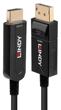 Lindy čierna / DisplayPort / HDMI kábel / Optický hybrid / 10 m / 4K UHD (38490)