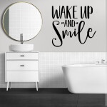 Veselá Stena Samolepka Nápis Wake up and Smile Farba: šedá, Veľkosť: 100 x 93 cm
