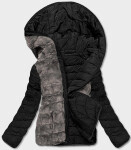 Čierno-sivá krátka obojstranná dámska zimná bunda (2M-21507) odstíny černé XL (42)