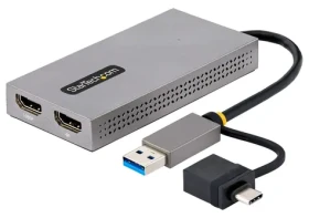 StarTech adaptér USB-A/C na 2x HDMI sivá / Adaptér / 1x 4K 30Hz / 1x 1080p 60Hz / USB-A a USB-C (107B-USB-HDMI)