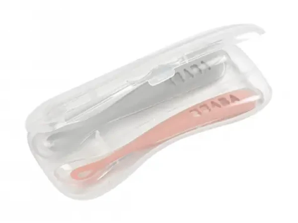 Beaba Prvá lyžička silikónová 2ks s puzdrom Old Pink (913469BB)