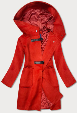 Krátký červený dámský kabát kapucí (GSQ2311) Barva: odcienie czerwieni, Velikost:
