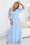 Dlhé trblietavé plus size šaty 654-3 modré - Numoco UNI