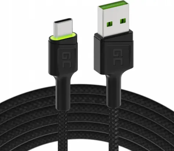 Green Cell GC Ray zelená / Kábel USB-A - USB-C / 2 m / podsvietený / Quick Charge 3.0 (KABGC13)