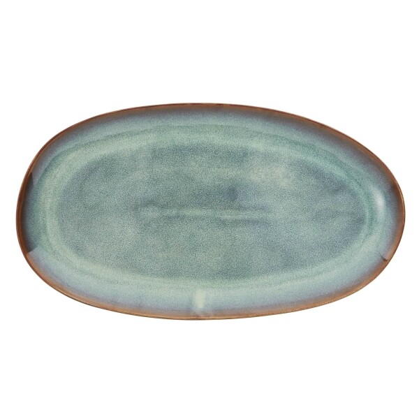 MADAM STOLTZ Oválný kameninový tanier Green Reactive Glaze 36 cm